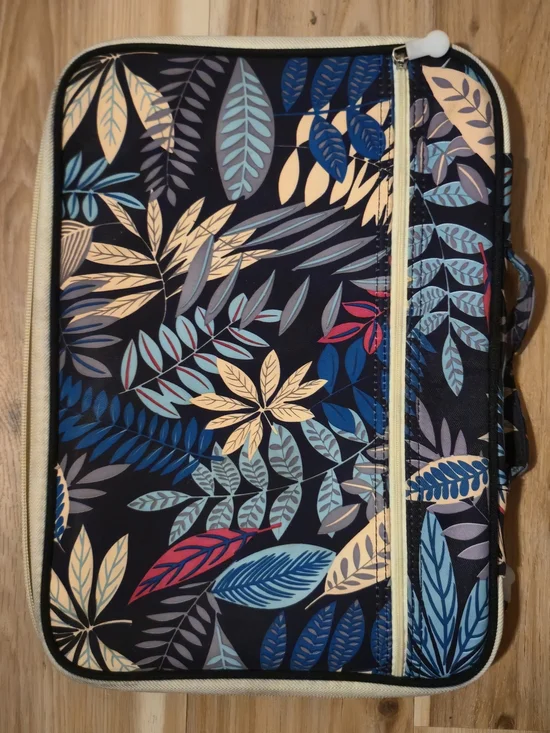 Floral Leaf Print Multifunctional File Bag Travel Pouch Navy, Blue, Coral Pink - Picture 4 of 6